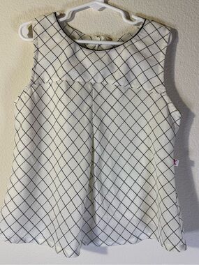 Girls' 7-8T Cream Sleeveless Grid-Print Dress refer to size